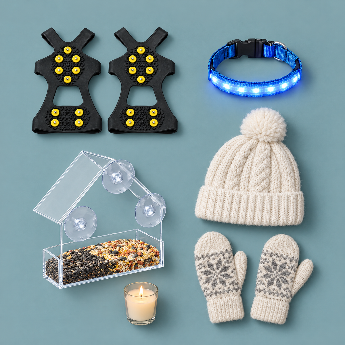 Vinter & mys – broddar, LED-halsband, fågelmatare