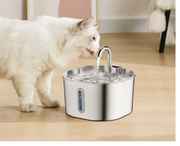 Kattfontän i rostfritt stål, katt dricker rinnande vatten