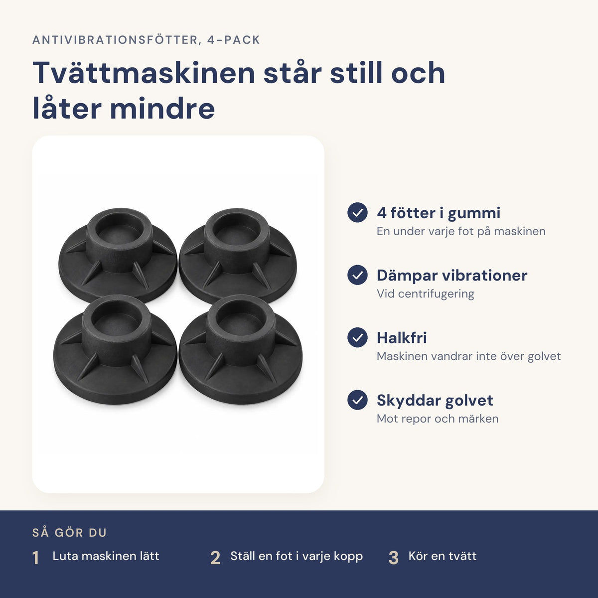 Antivibrationsfötter för tvättmaskin
