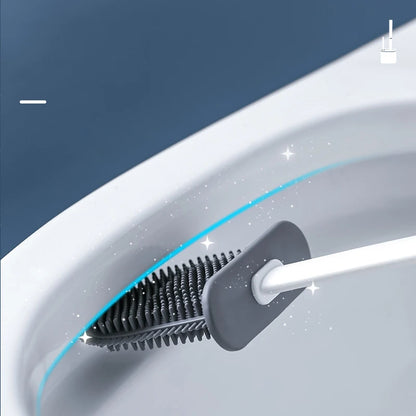 Silicone Toilet Brush Cleaning Brush Flat Head Flexible Wall Mounted Toilet Bowl Cleaner Brush Holder Set for WC Bathroom