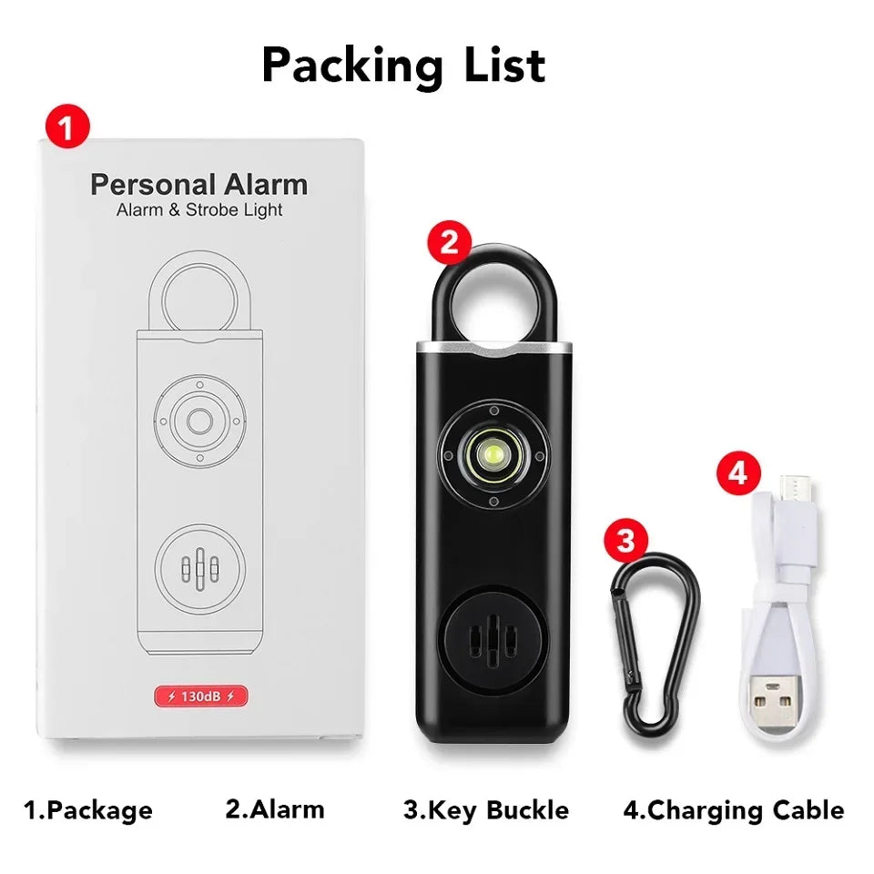 Personlarm 130 dB – med siren och ficklampa