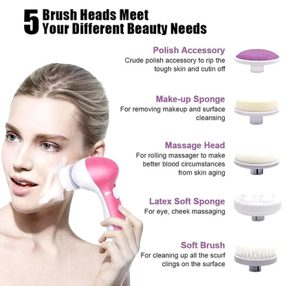 Electric 5-in-1 Facial Cleansing Brush, Multi-functional Rotating Massage Pore Cleansing Beauty Device Pore Cleaner