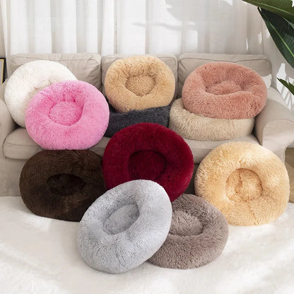 Round Cat Beds House Soft Long Plush Bed For Dogs Basket Pet Products Cushion Cat Bed Cat Mat Sleeping Sofa, Suitable For Winter