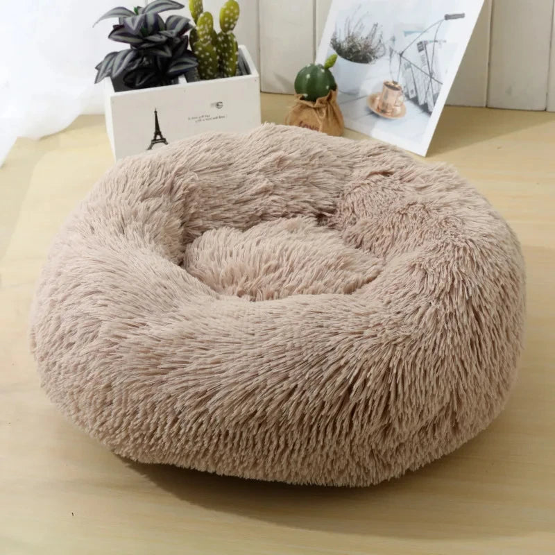 Round Cat Beds House Soft Long Plush Bed For Dogs Basket Pet Products Cushion Cat Bed Cat Mat Sleeping Sofa, Suitable For Winter