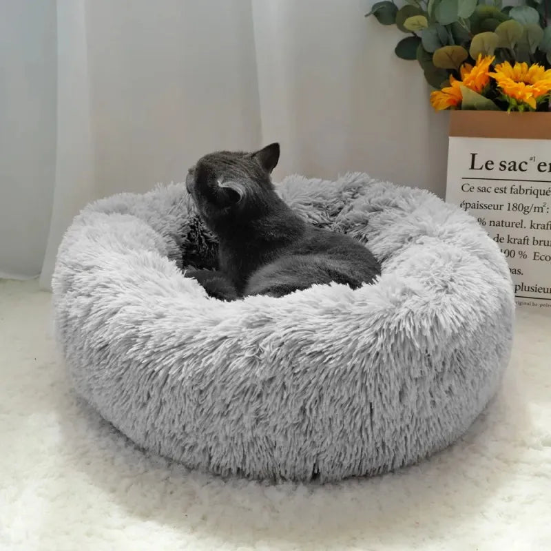 Round Cat Beds House Soft Long Plush Bed For Dogs Basket Pet Products Cushion Cat Bed Cat Mat Sleeping Sofa, Suitable For Winter