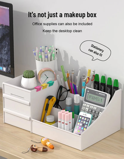1pc White New Drawer Makeup Storage Box Dormitory Finishing Plastic Shelf Cosmetics Skin Care Dressing Table Desktop