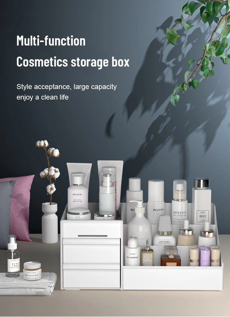 1pc White New Drawer Makeup Storage Box Dormitory Finishing Plastic Shelf Cosmetics Skin Care Dressing Table Desktop
