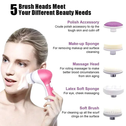 Electric 5-in-1 Facial Cleansing Brush, Multi-functional Rotating Massage Pore Cleansing Beauty Device Pore Cleaner