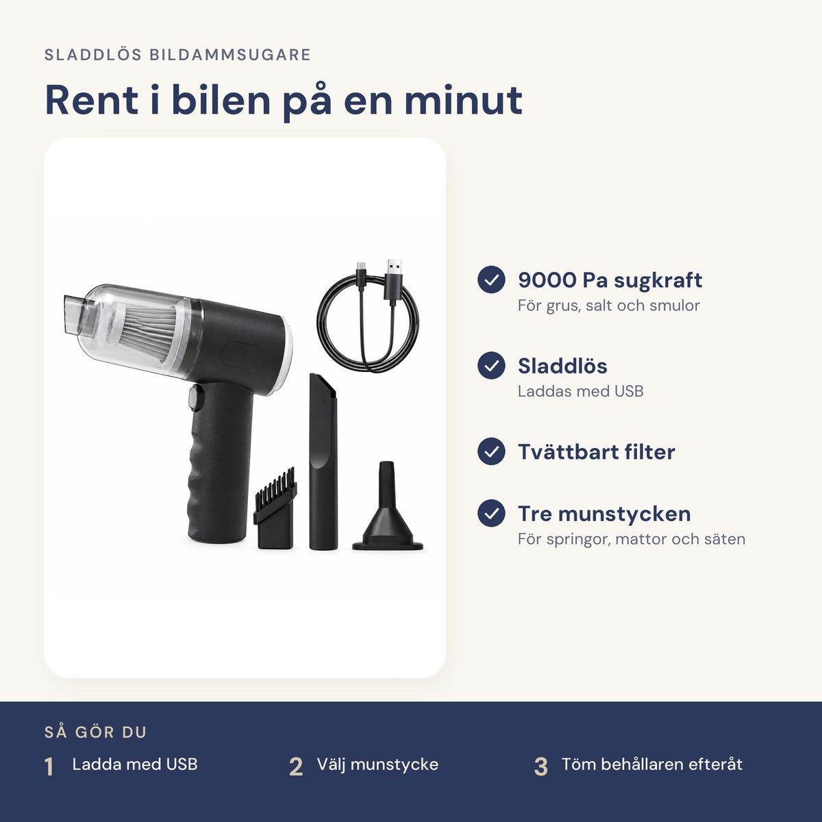 Sladdlös bildammsugare