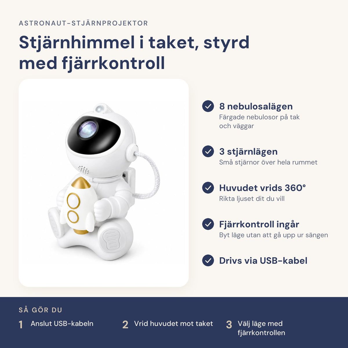 Astronaut-stjärnprojektor – funktioner