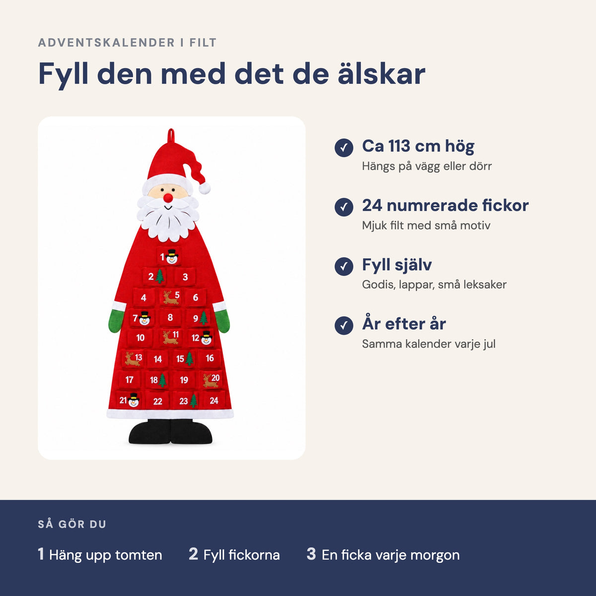 Adventskalender i filt – mått och funktioner
