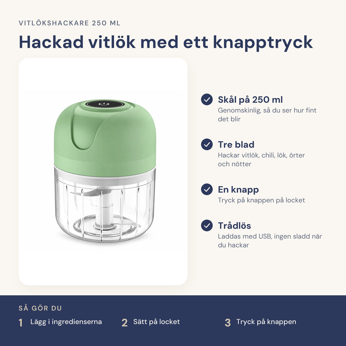 Elektrisk vitlökshackare – funktioner